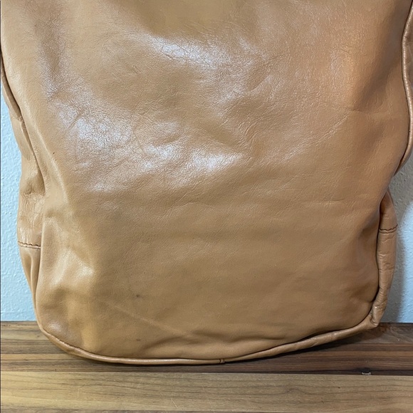 Tan Leather Hobo Shoulder Bag Slouchy Soft Large Tote Zip Front Pocket Everyday - Picture 4 of 14